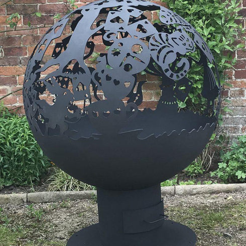 Alice in Wonderland Spherical Fire Pit - build-in ash pan, weather and heat resistant paint, base with fixing holes for stability